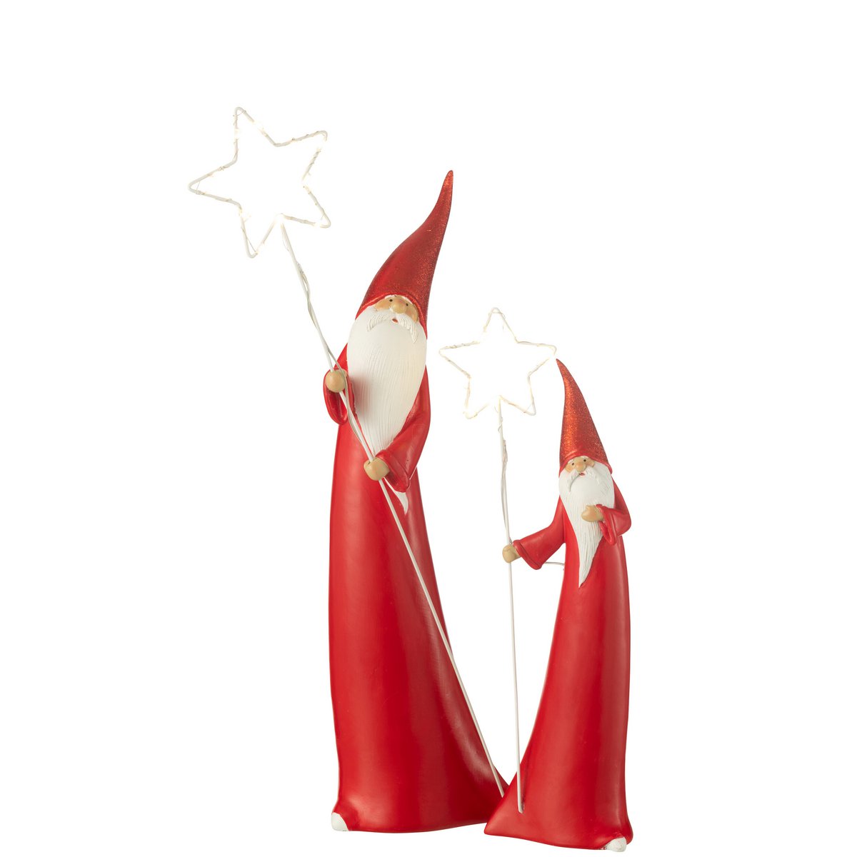 J-Line - Figurine de Noël décorative 'Père Noël' (Lot de 2, LED, Blanc/Rouge)