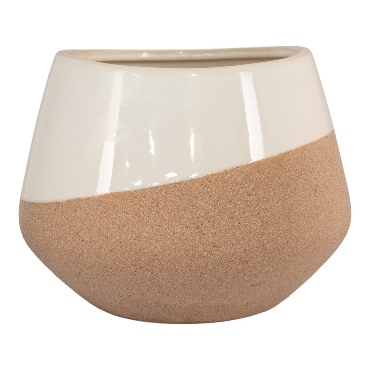 House Nordic - Flowerpot - Pot de fleurs en céramique, beige/marron, rond, Ø20,5x15 cm