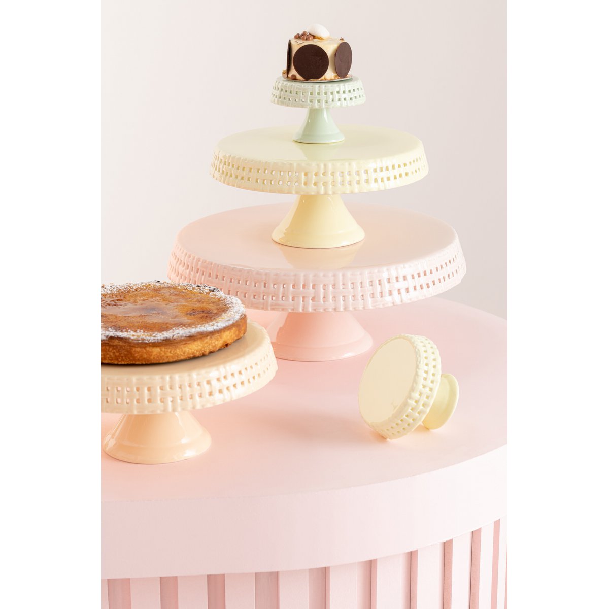 J-Line - Assiette à Gâteau - Présentoir à Gâteau - Céramique - Jaune - L