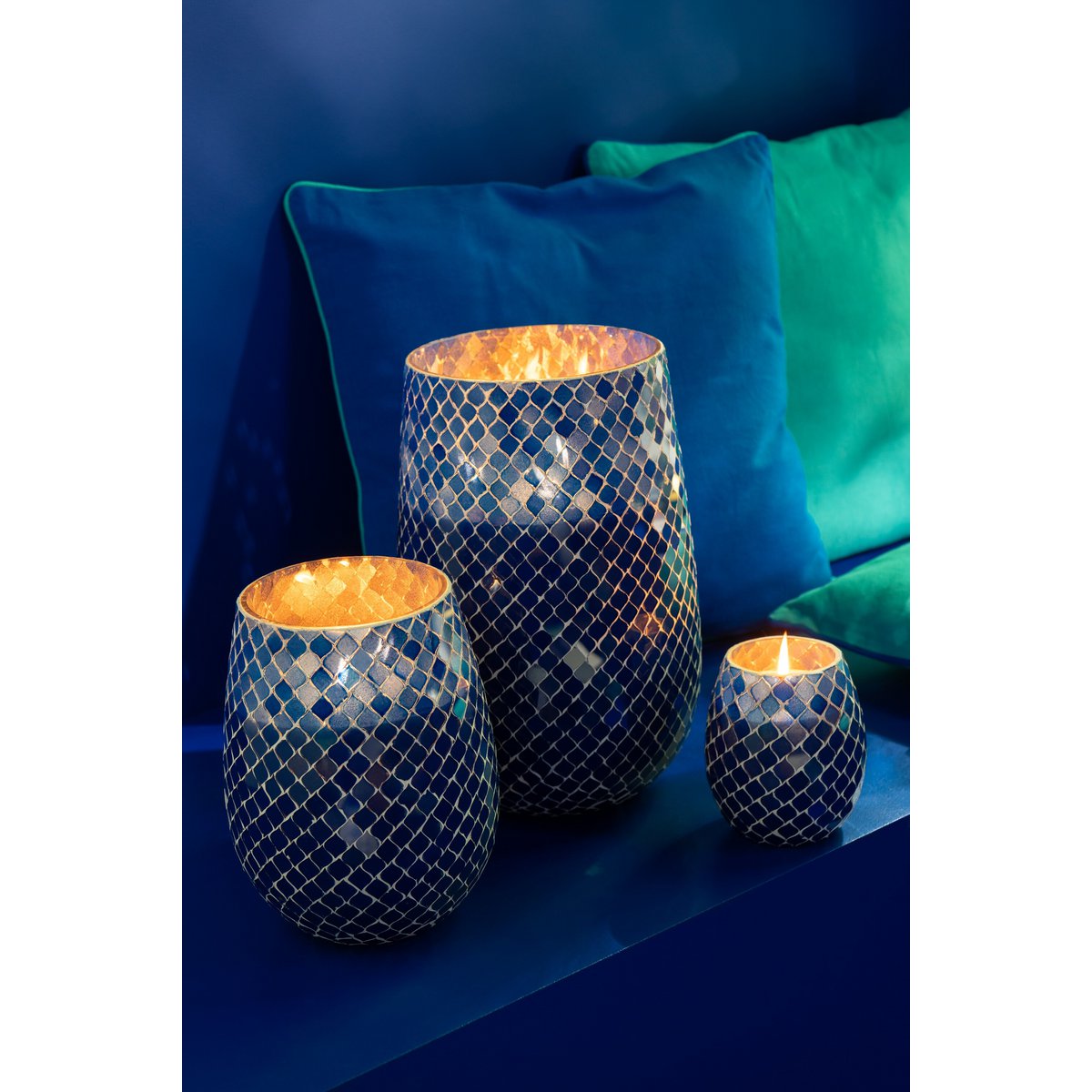 J-Line - geurkaars Mia Mozaiek - blauw - large - 230U