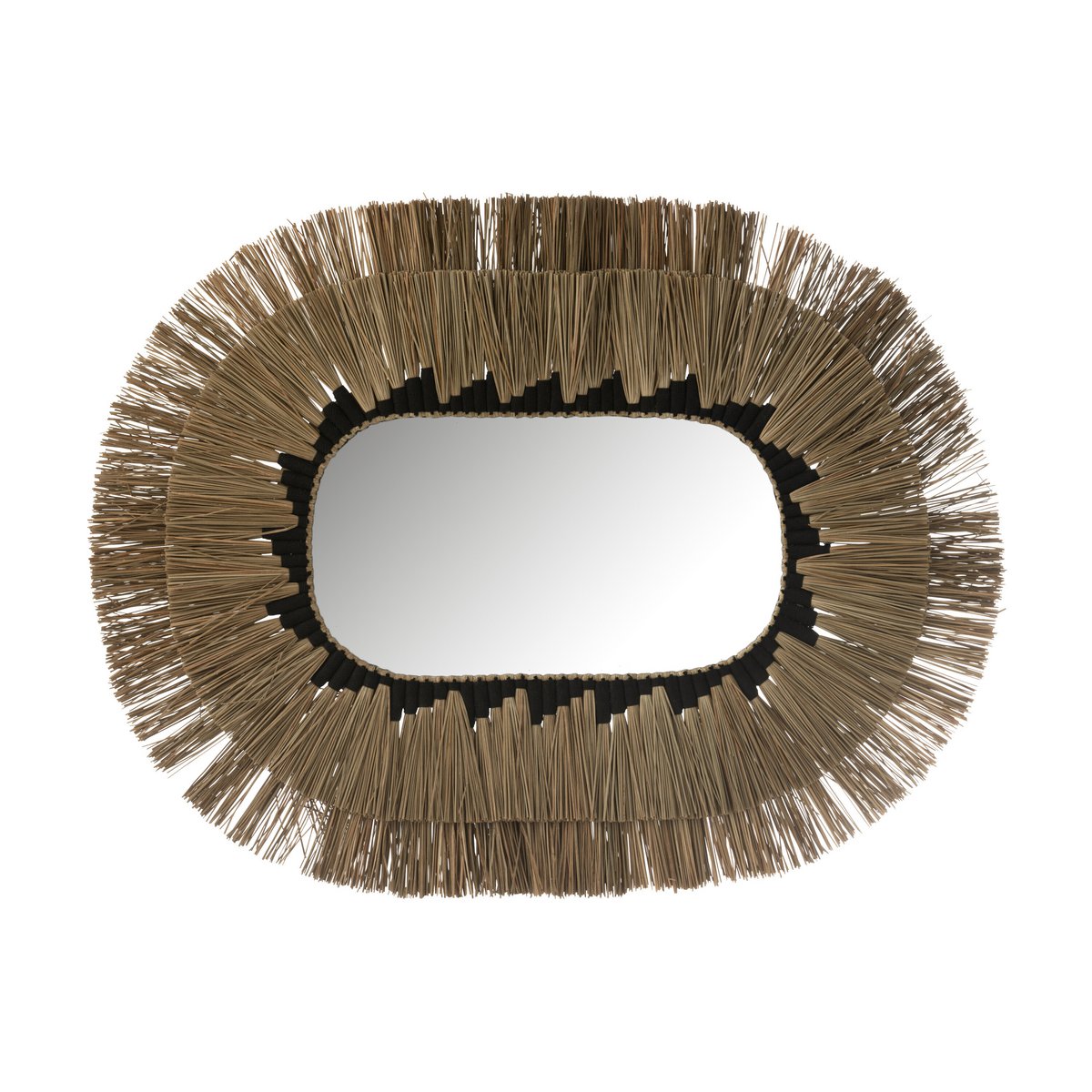 J-Line - Miroir Ovale Motif 2 Couches - Verre - Naturel/Noir