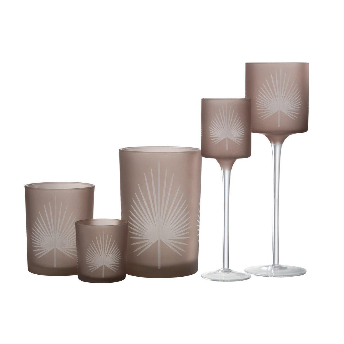 J-Line – Teelichthalter auf Fuß, Palmenblatt-Glas, Beige, groß