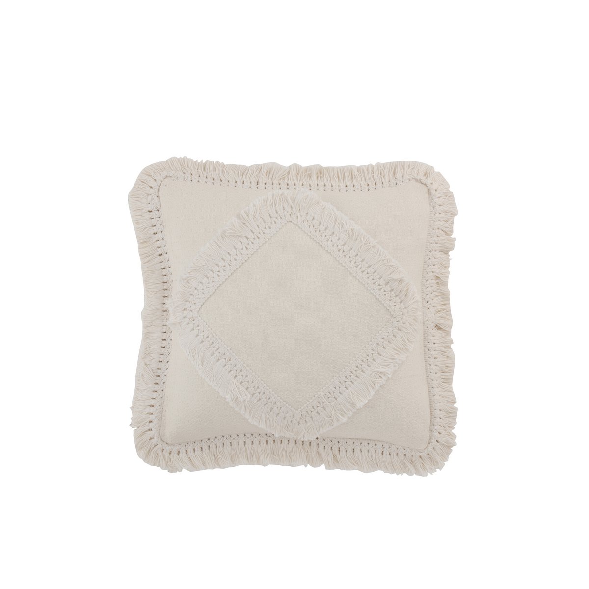 J-Line - Coussin Franjev Carré - Coton - Blanc