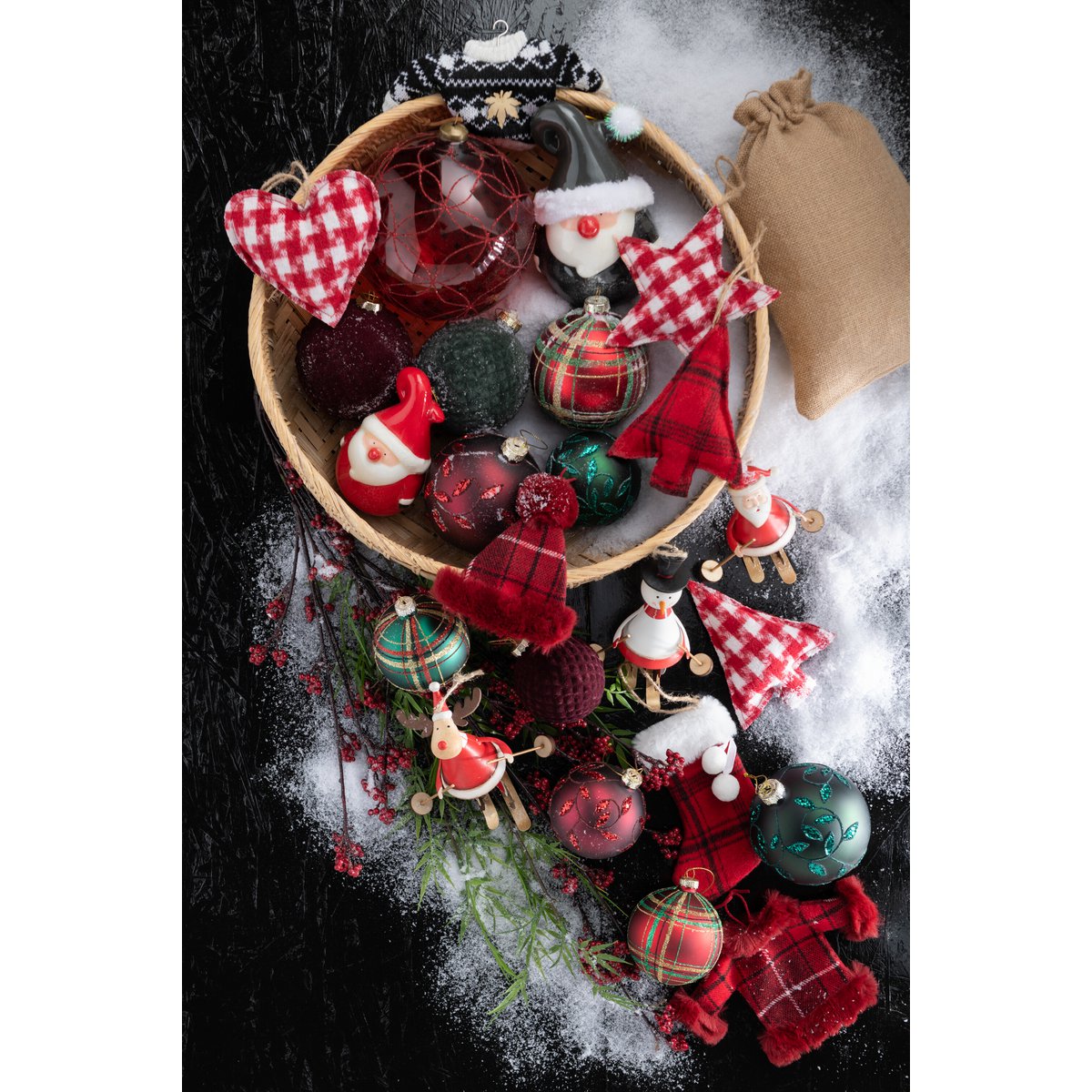 J-Line Doos Van 4 Kerstballen Blaadjes Glitter Glas Mat Groen Medium