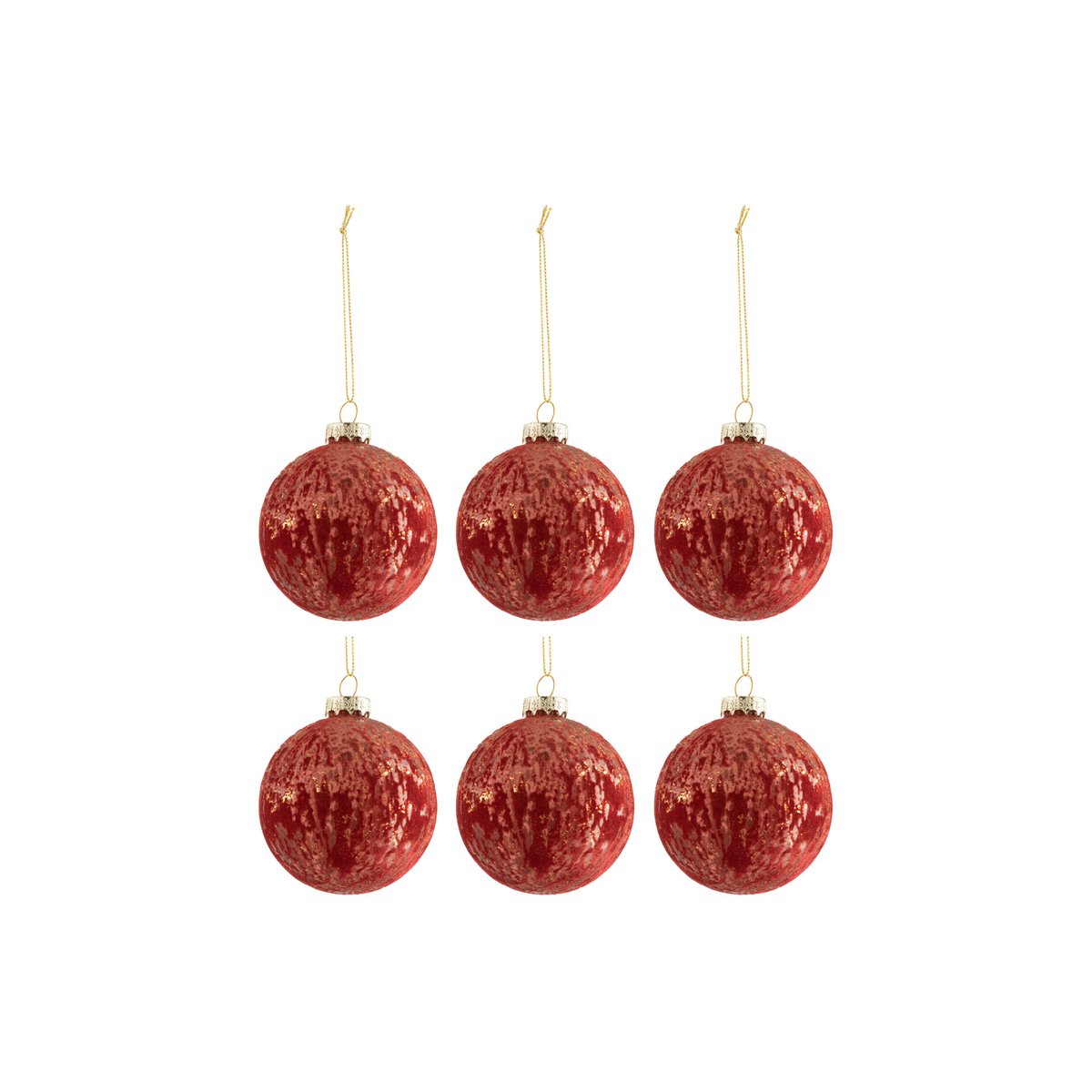 J-Line Doos Van 6 Kerstballen Fluweel Glas Antiek Bordeaux/Goud Small