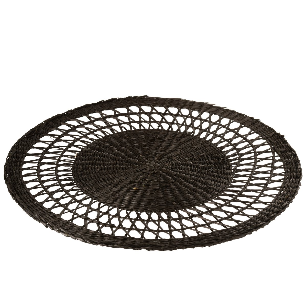 J-Line - Set de Table Rond en Jonc de Mer - Jute - Noir