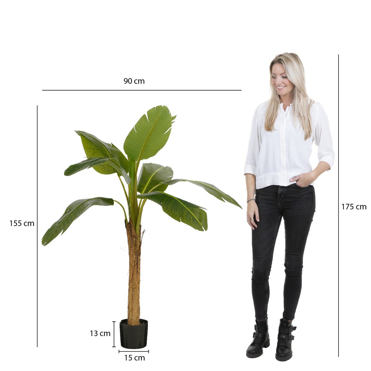Mica Decorations - Kunstplant Bananenboom in Pot - H155 x Ø90 cm - Groen