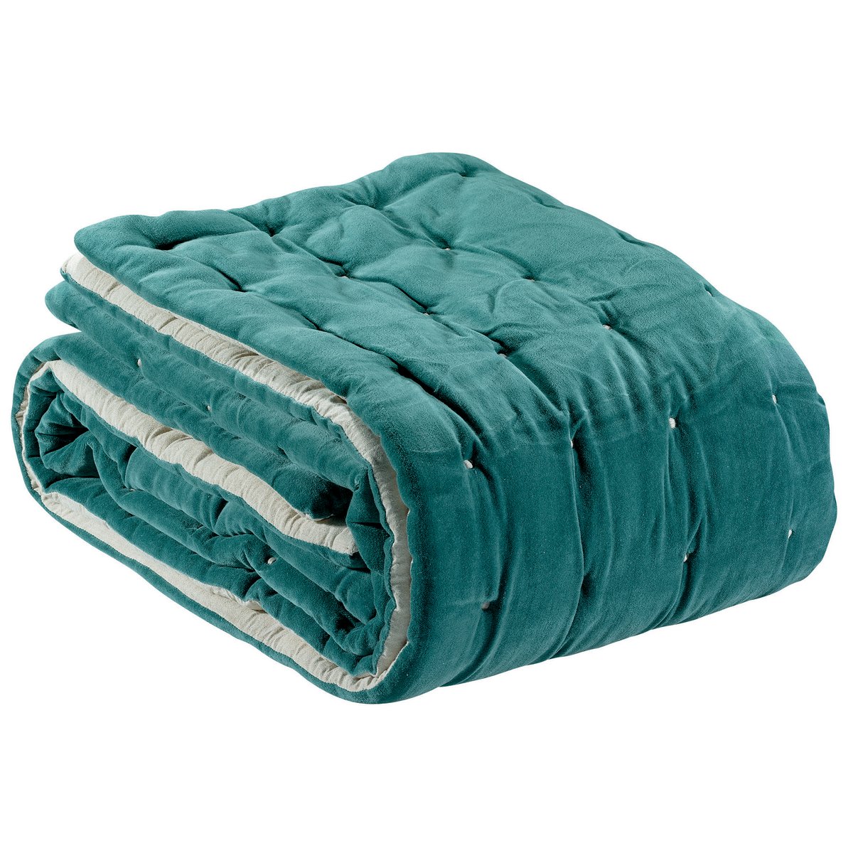 VIVARAISE - Effen plaid Elise gewatteerde afwerking Verdigris 240 x 260