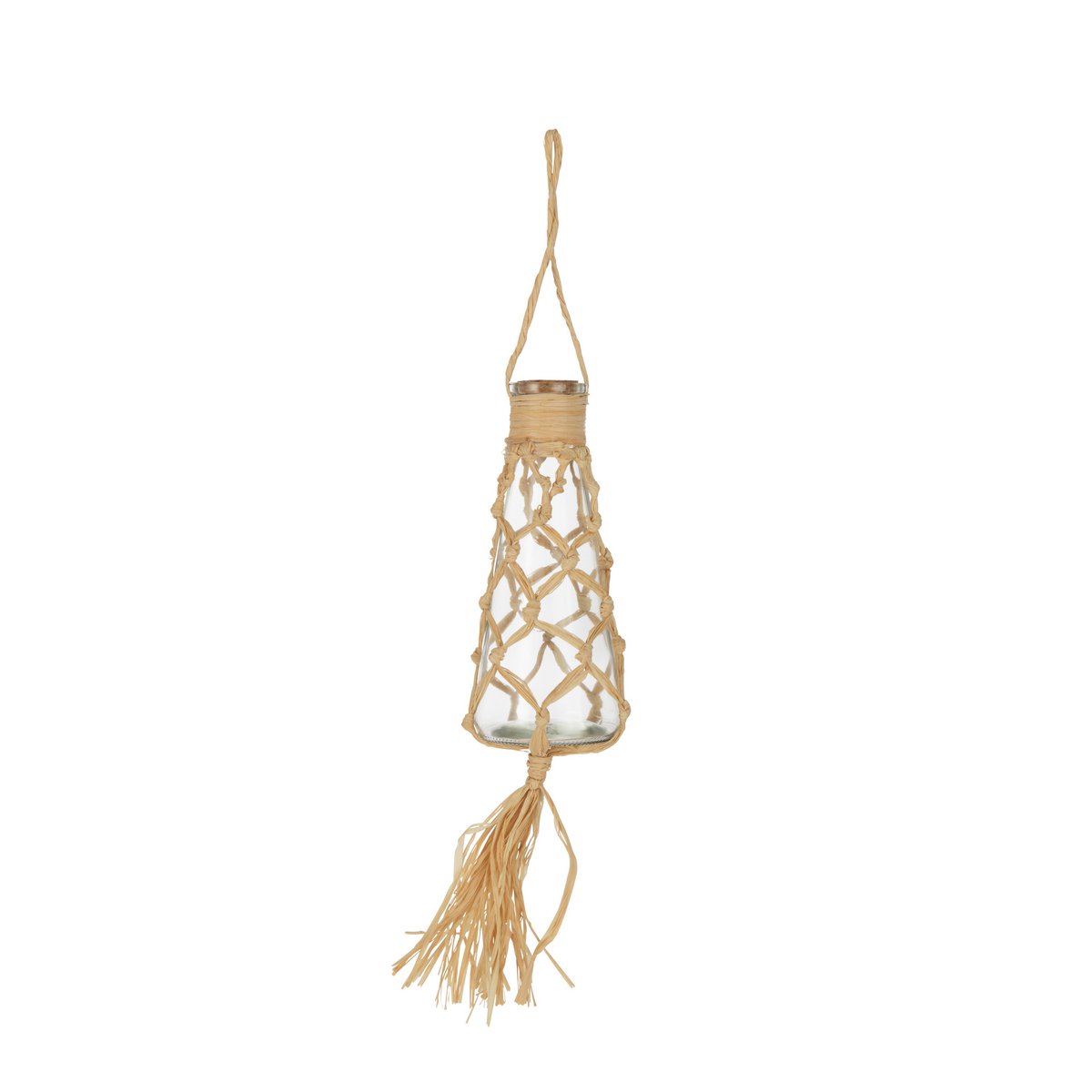 J-Line - Hangend Fles Decoratie Glas/Raffia Naturel