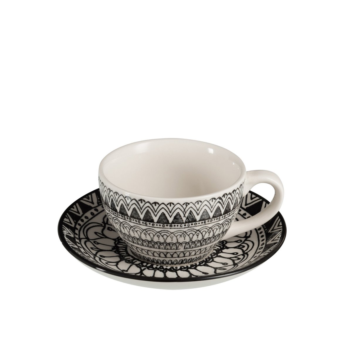 J-Line - Tasse à Café + Soucoupe Monochrome Boho Céramique Noir/Blanc