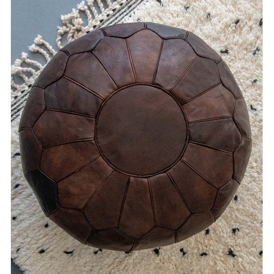 Poufs & Pillows - Leren poef - chocoladebruin (XL) - gevuld geleverd