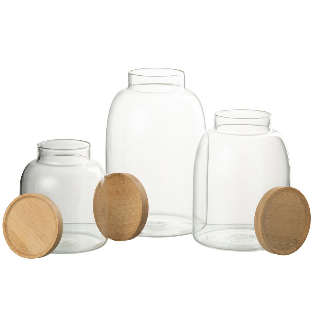 J-Line - Pot In Glas Tom Glas/Bamboo Transparant/Naturel Large