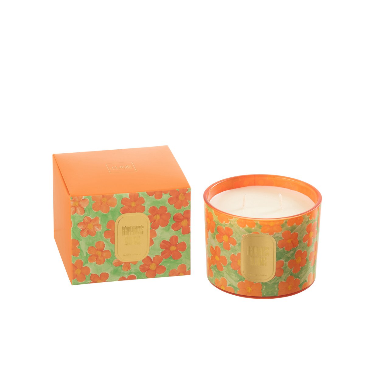 J-Line - Bougie Parfumée Fleurs Orange/Vert Petite - 30 Heures