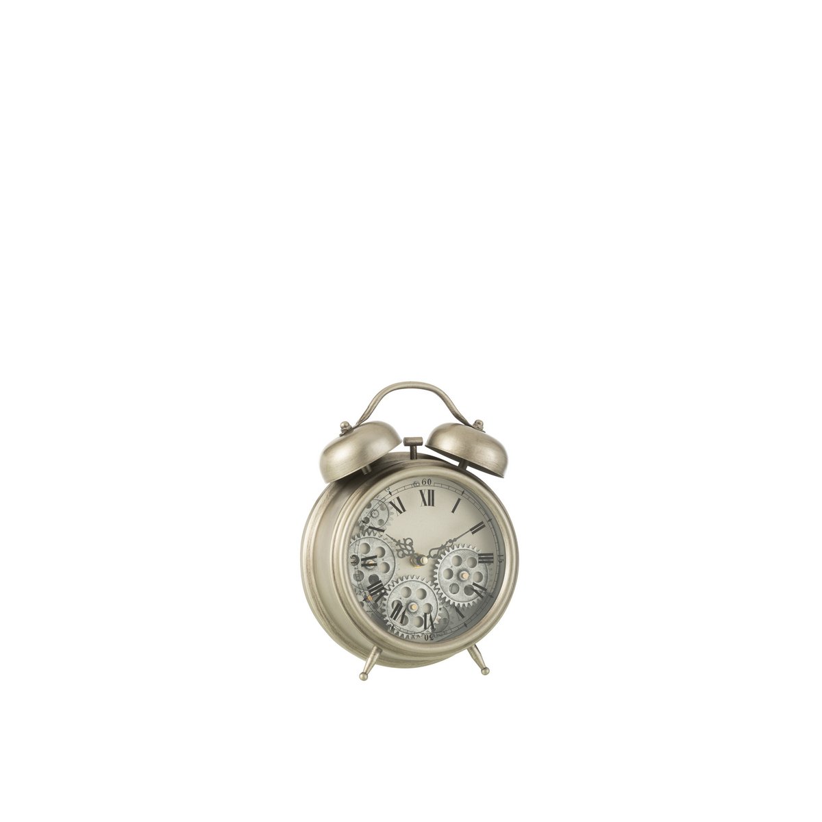 J-Line - Réveil Horloge Chiffres Romains - Métal - Argent - S - Ø26cm