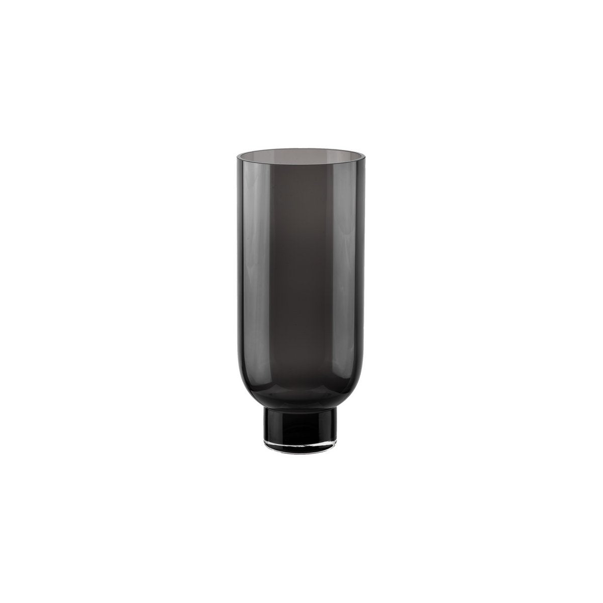 Element Accessories - Sobere moderne glazen vaas, cilindrische vorm op een elegante voet, donkergrijs, OMAHA14GR