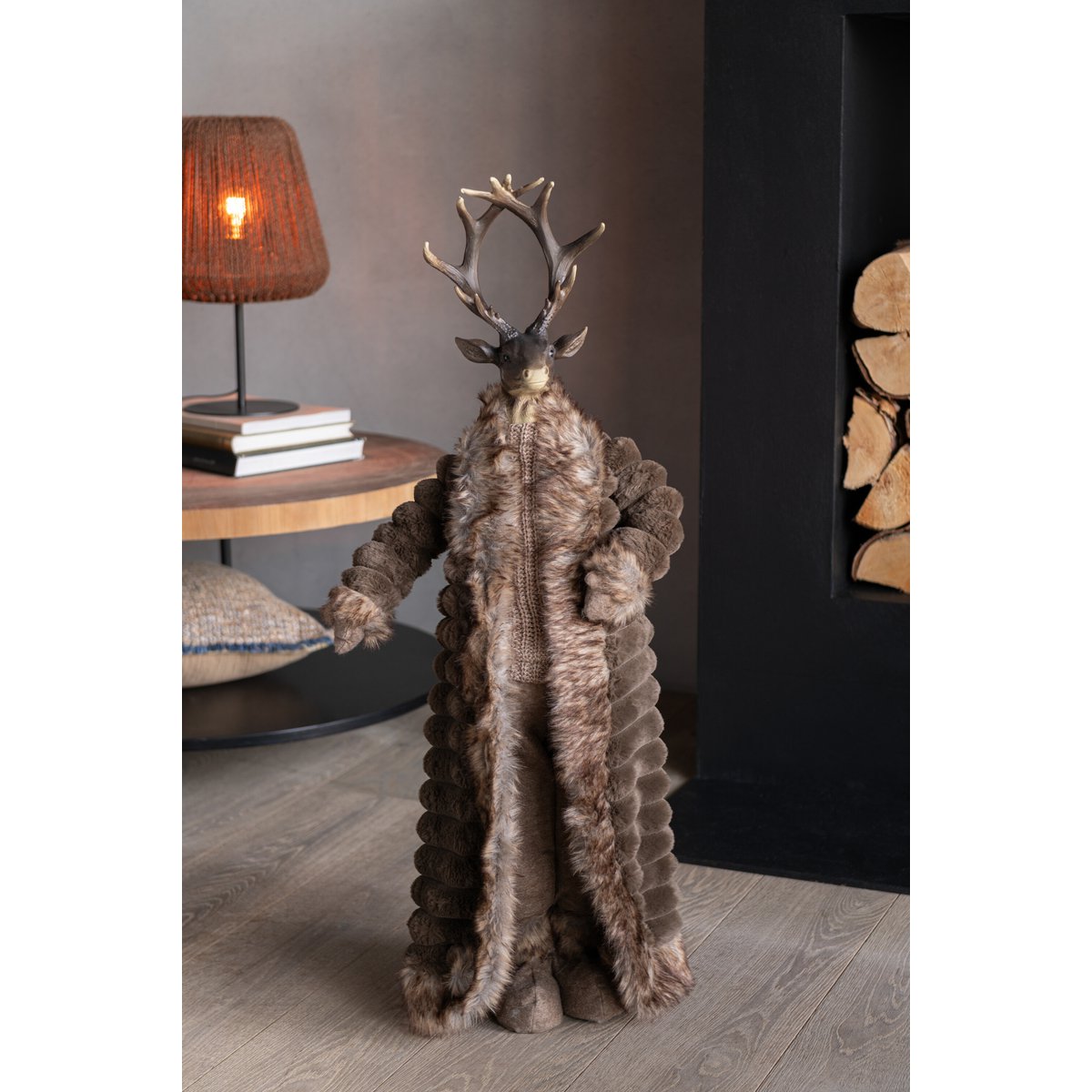 J-Line - Figurine de Noël décorative 'Cerf avec manteau' (Marron, Taille L)