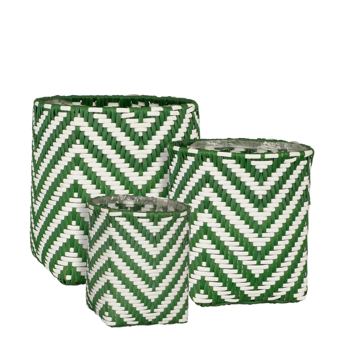 Mica Decorations - Panier à plantes d'extérieur Merlijn - Lot de 3 - H26 x Ø24 cm - Plastique recyclé - Vert foncé, Blanc