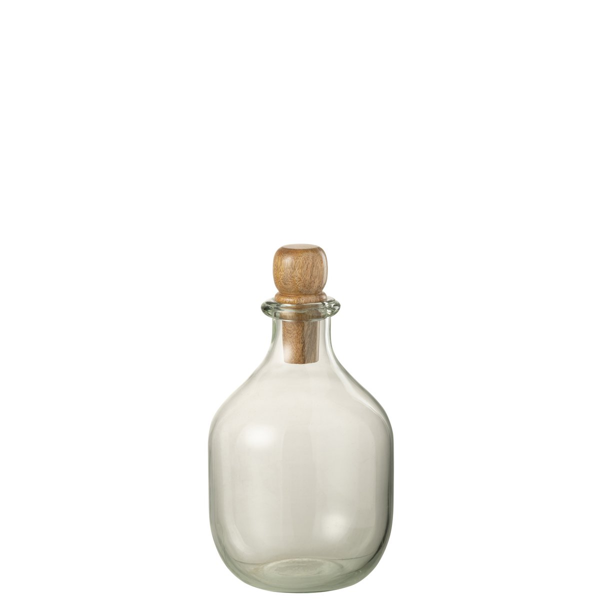 J-Line - Bouteille Ovale et Bouchon - Verre/Bois - Transparent