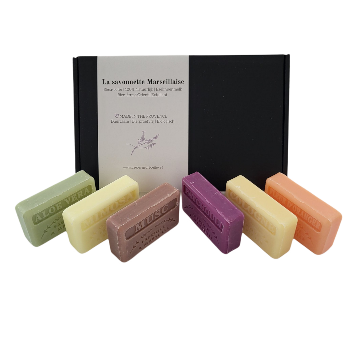 Boutique de parfums de savon - Coffret cadeau avec blocs de savon 'Aloe vera, Mimosa, Musc, Patchouli, Cologne, fleur d'oranger'