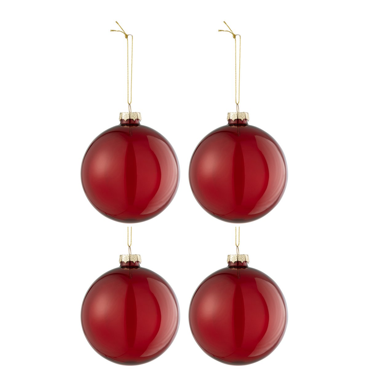 J-Line - Boîte de boules de Noël 'Stormhollow' (Taille M, Lot de 4, Rouge)