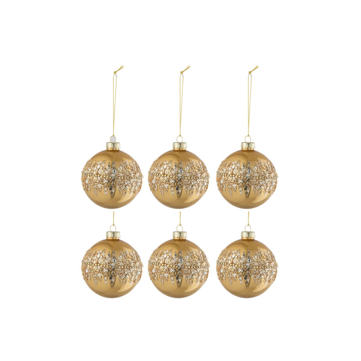 J-Line - Boîte de boules de Noël 'Sari' (Lot de 6, Ocre)