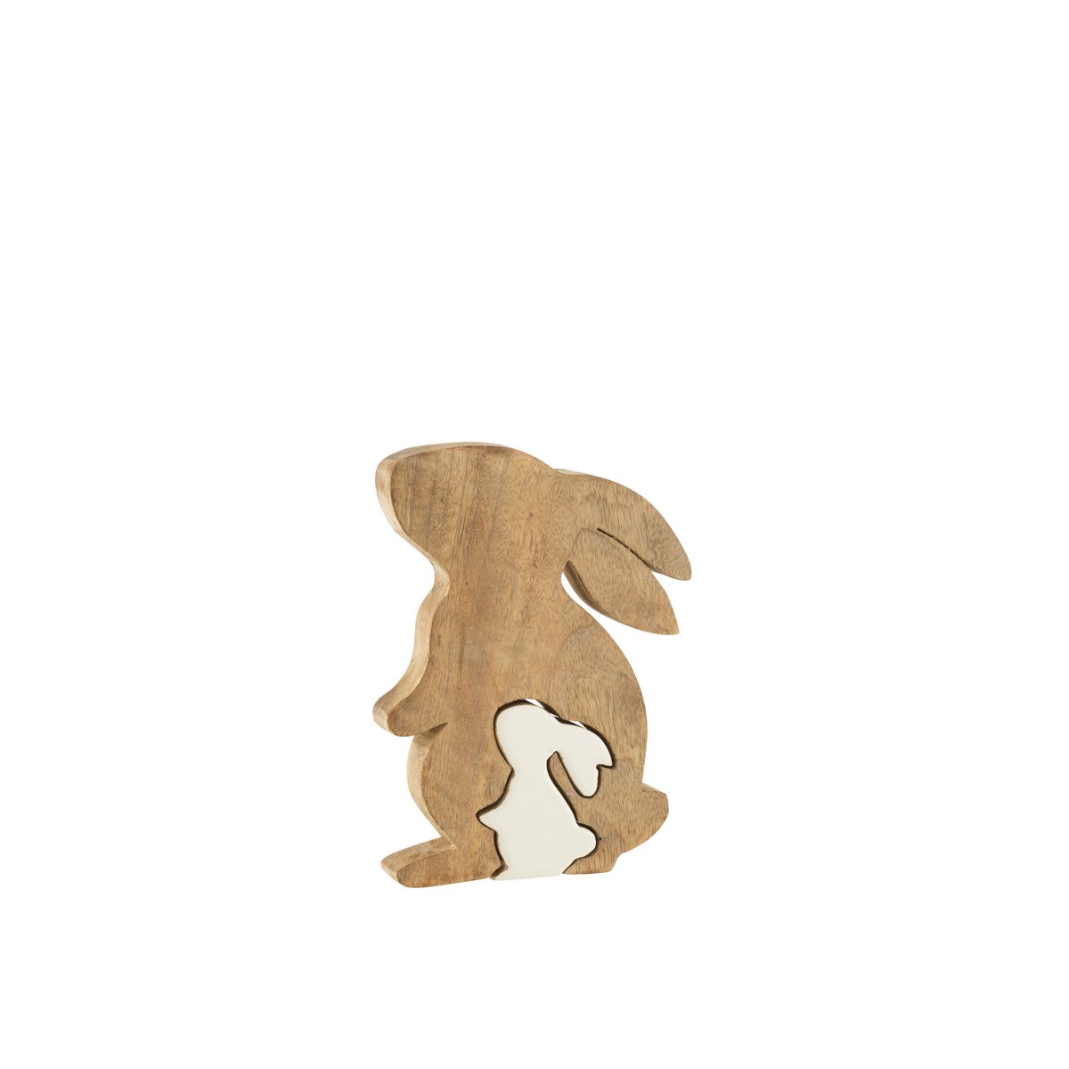 J-Line - Décoration Lapin Profil Silhouette - Bois - Blanc/Naturel - Petit