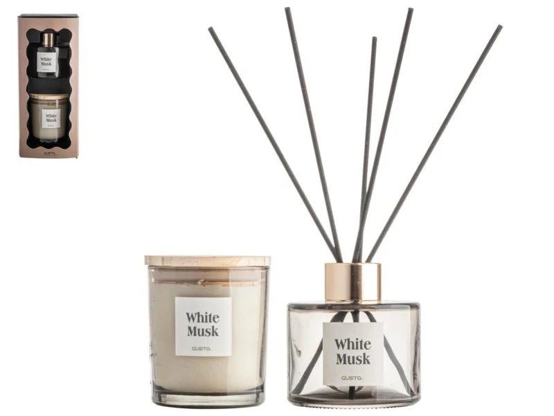 Gusta - Giftset kaars en diffuser 'White Musk' (Wit)