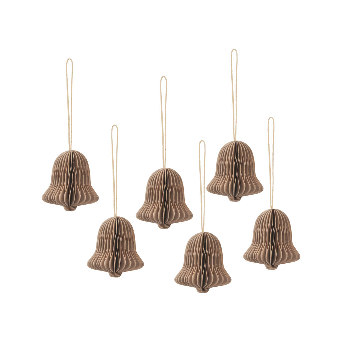 Broste Copenhagen - Papier-Weihnachtsanhänger 'Christmas Bell' (6er-Set, Naturbraun)