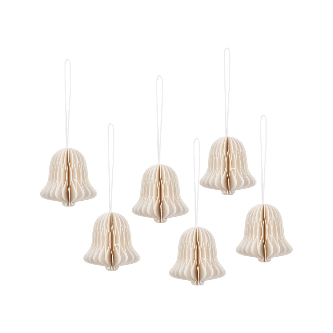 Broste Copenhagen - Papier-Weihnachtsanhänger 'Christmas Bell' (6er-Set, Offwhite)