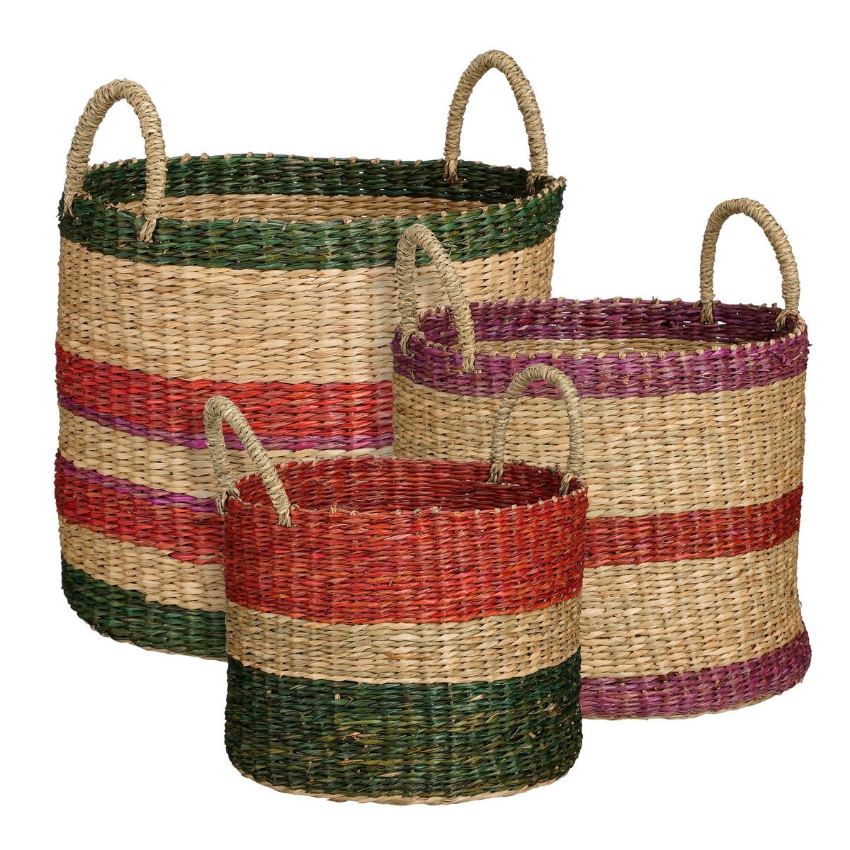 Mica Décorations - Panier - Lot de 3 - H29 x Ø32 cm - Marron, Rouge, Vert, Rose