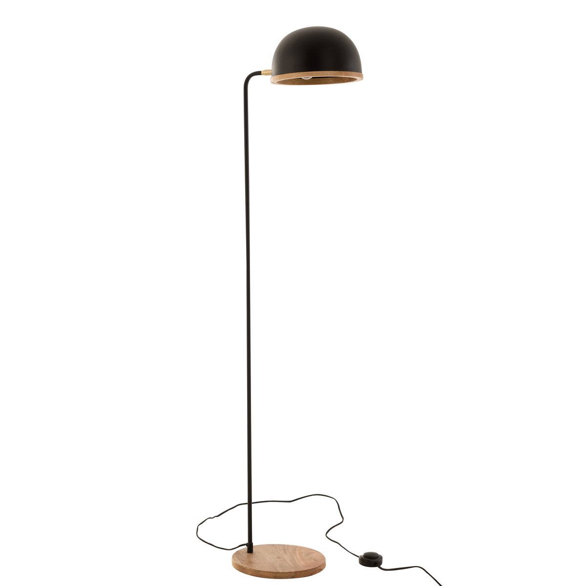 J-Line - Lampe sur Pied Evy - Fer/Bois - Noir/Naturel