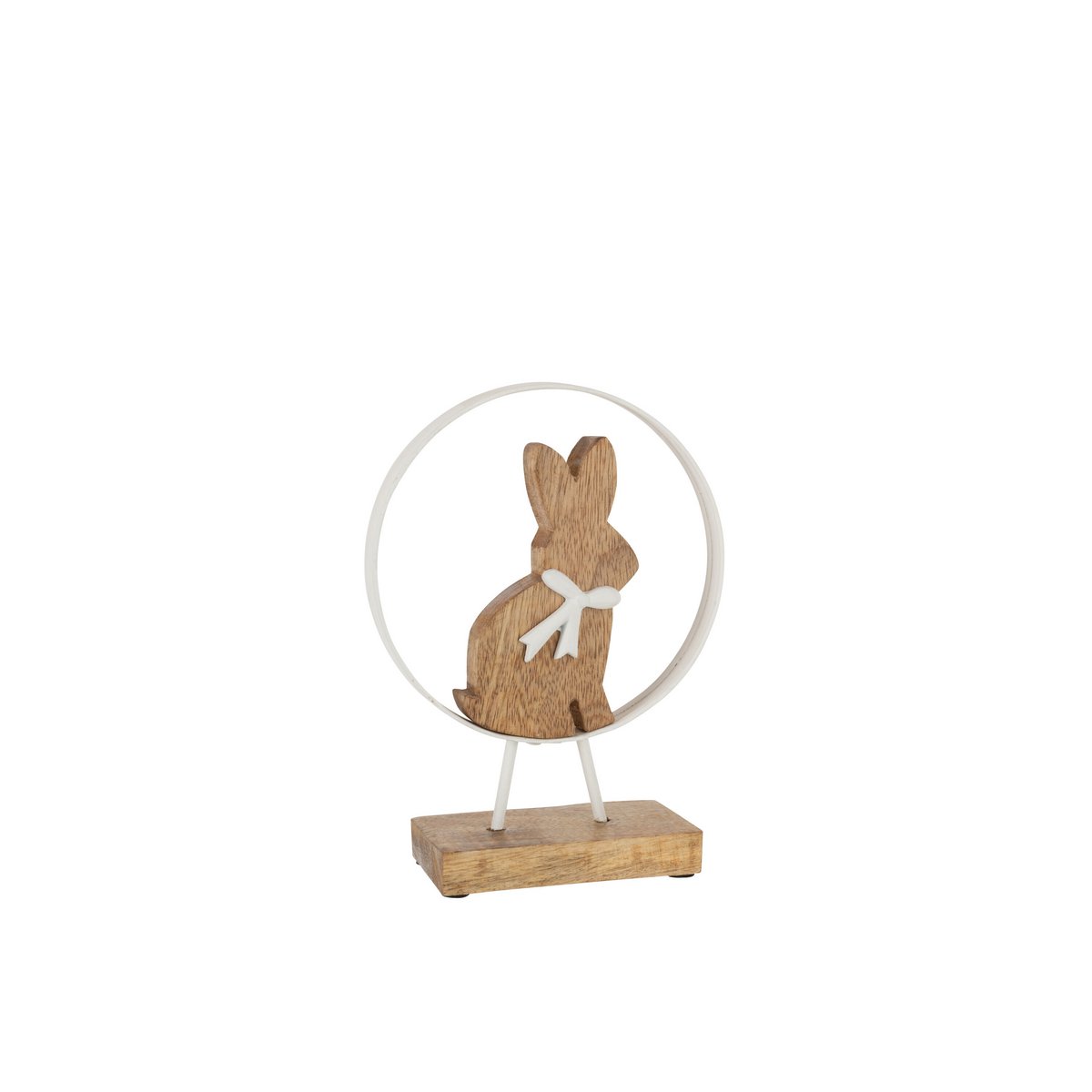 J-Line - Noeud Lapin Rond en Bois de Manguier/Fer Blanc Naturel Petit