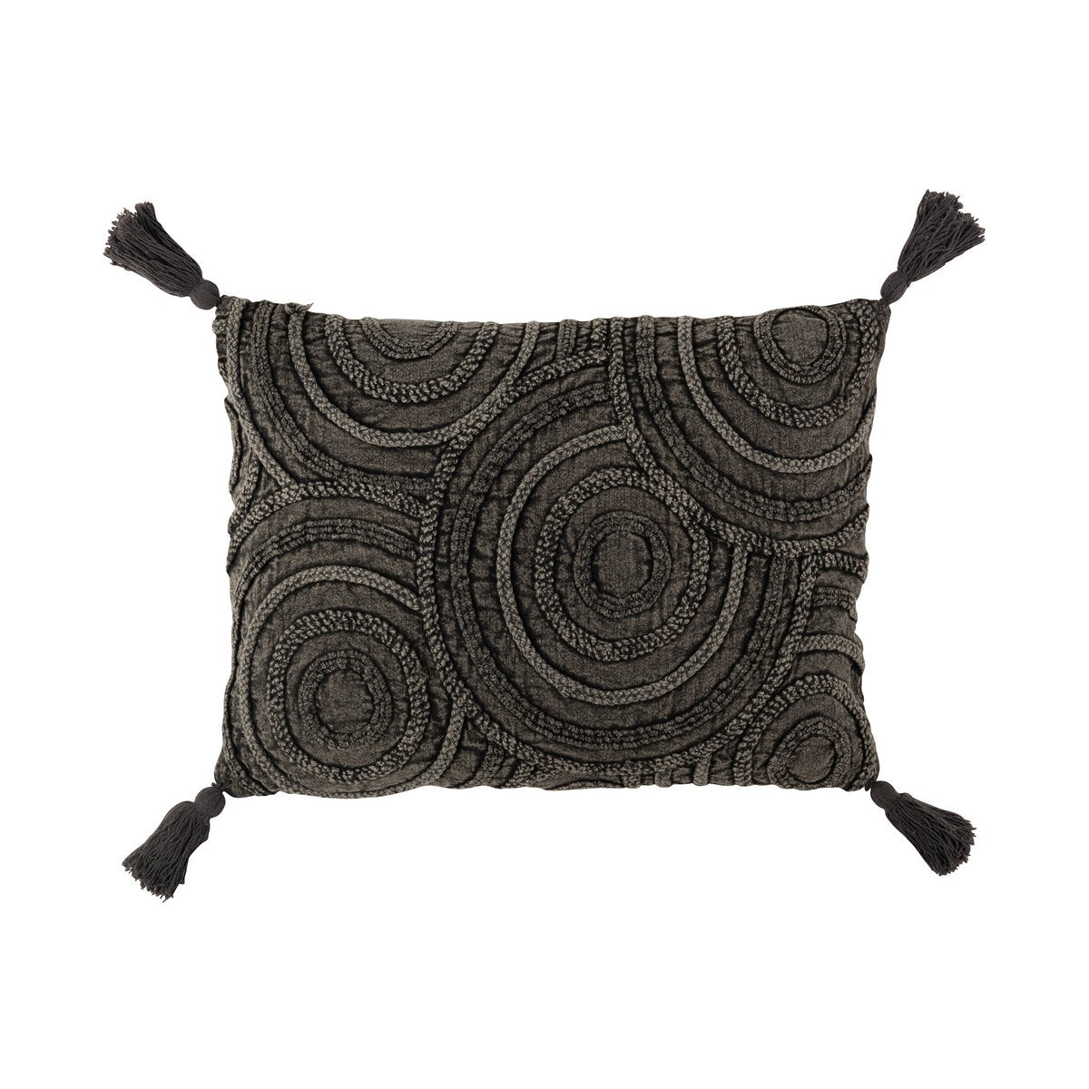 J-Line - Coussin Cercle Rectangle - Coton - Gris Foncé