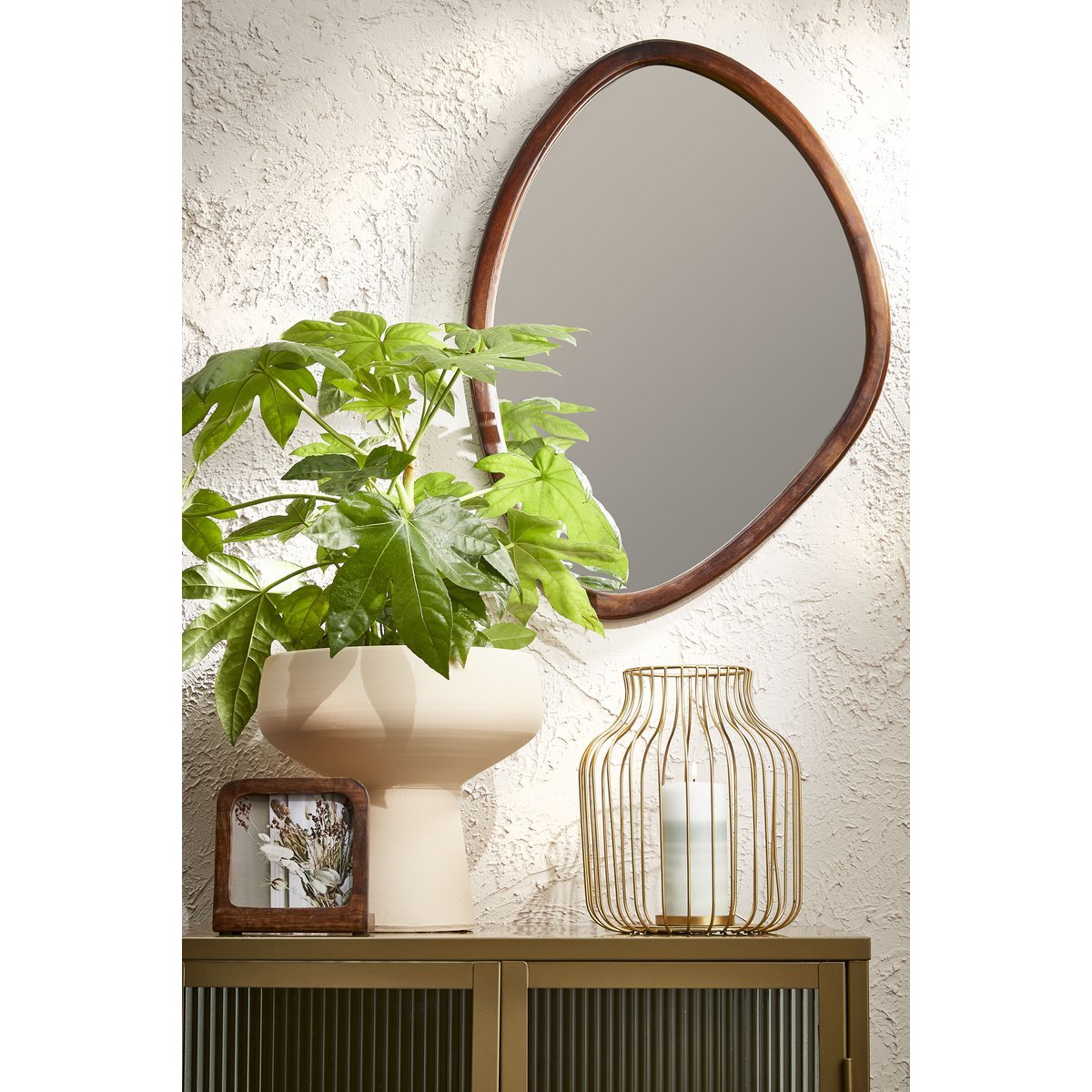 Mica Decorations - Miroir mural Bosco - L50 x W69 cm - Bois de manguier - Marron foncé