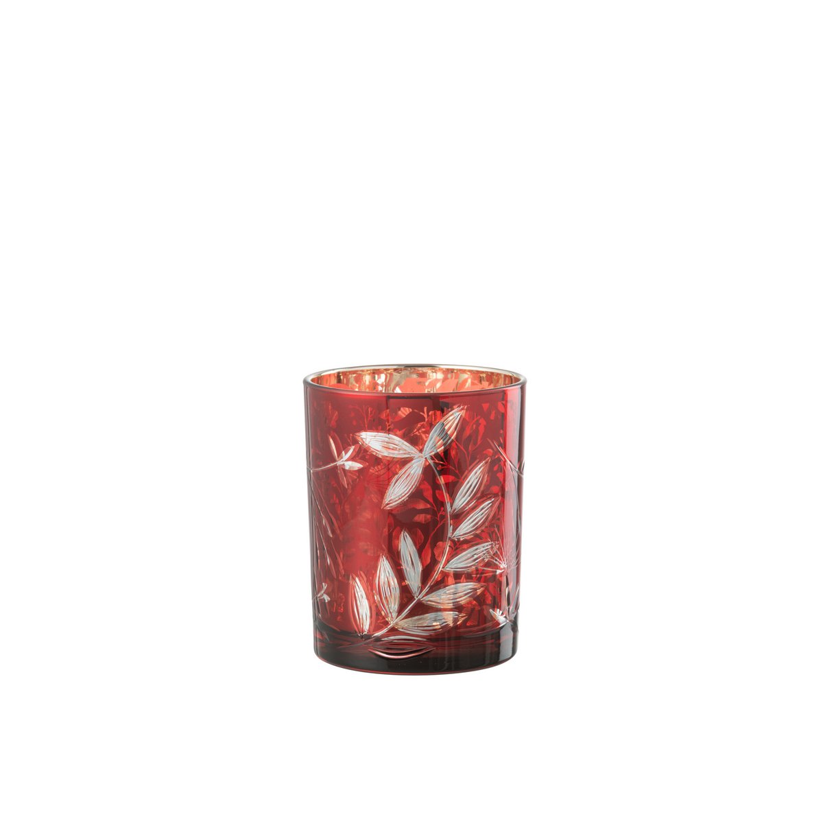 J-Line - Laterne Blätter Glas Rot/Antik Gold Medium