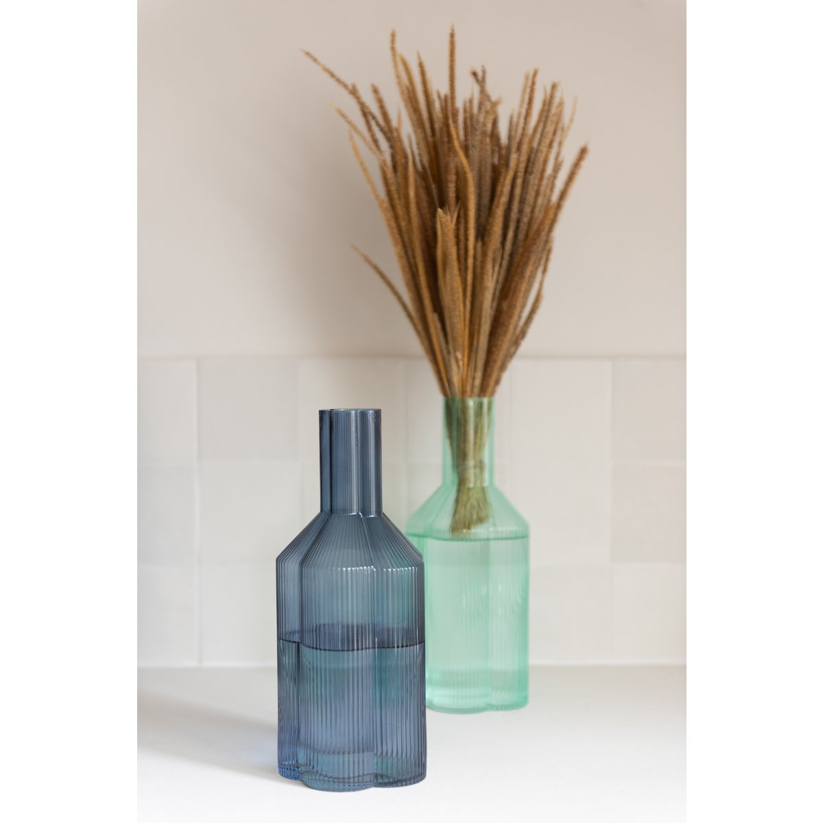 J-Line - Carafe Fiore - Verre - Bleu Foncé