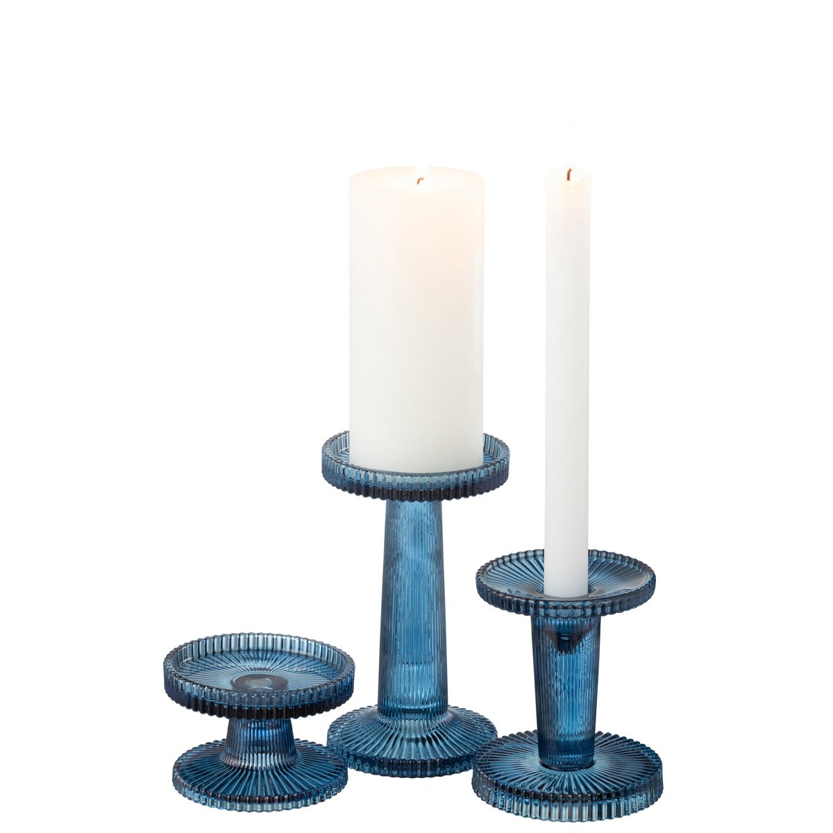 J-Line - Set Van 3 Kaarsenhouder Nelly Glas Blauw