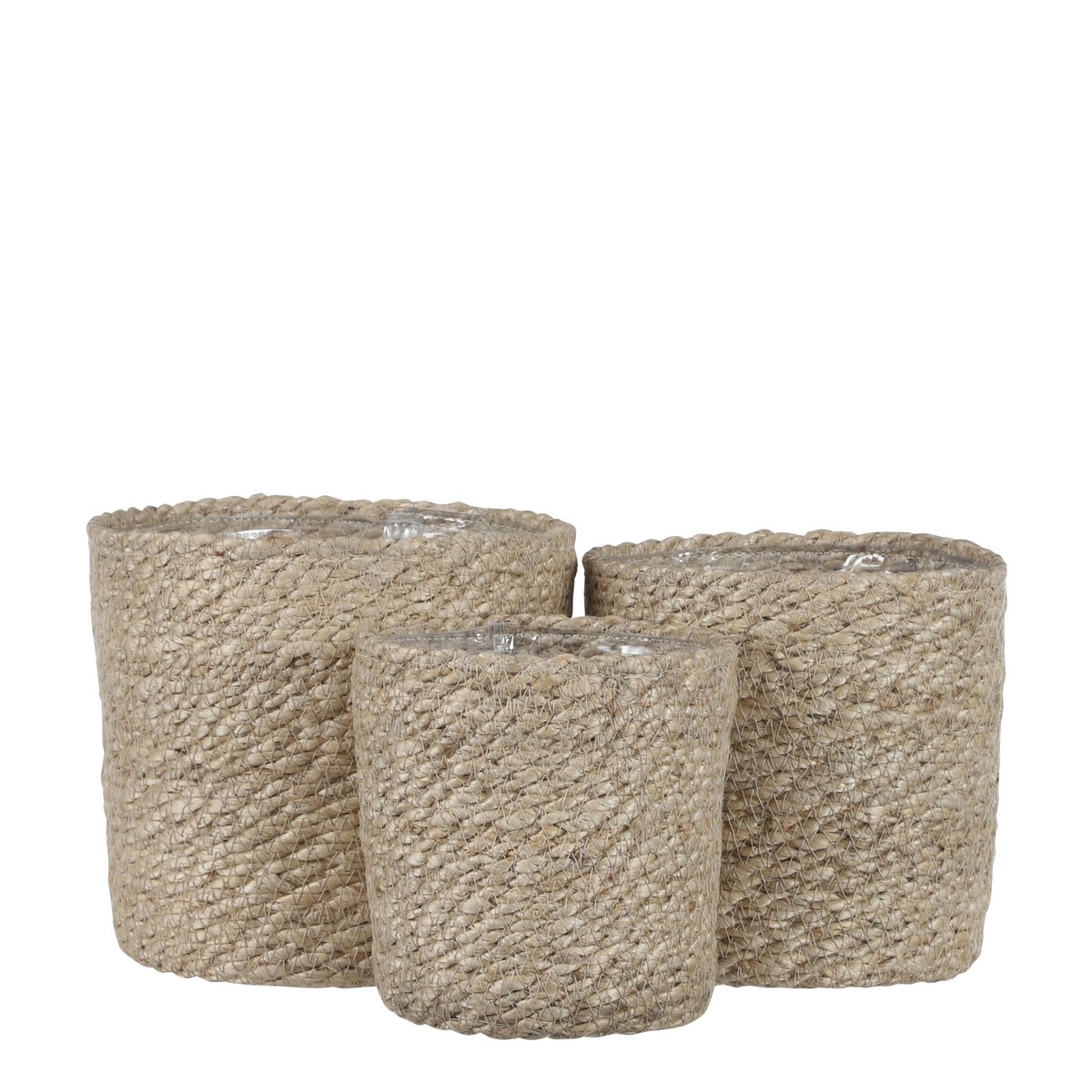 Glimmerdekorationen – Atlantischer Pflanzenkorb – 3er-Set – H16 x Ø16 cm – Jute – Creme