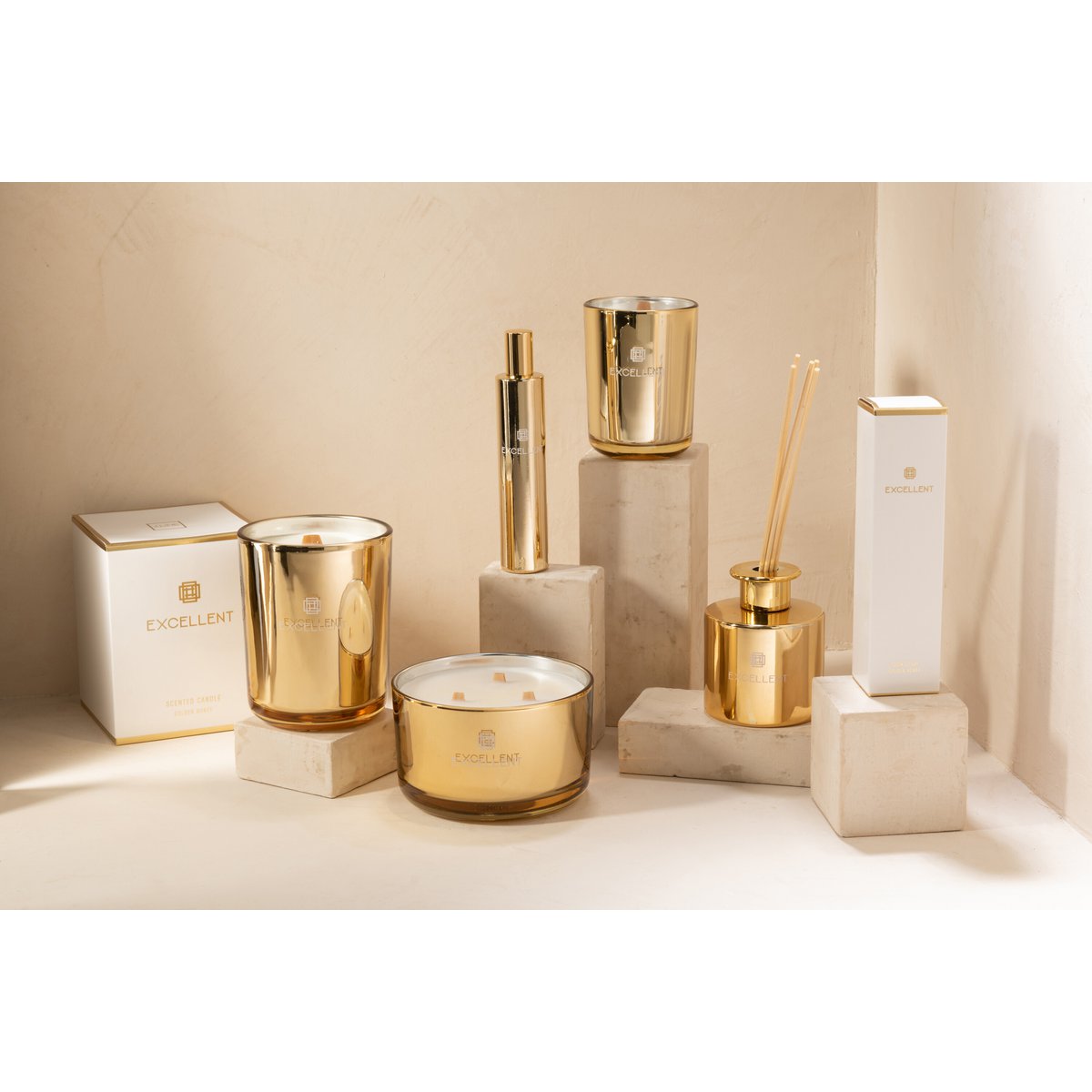 J-Line - Bougie parfumée Excellent Golden Honey Gold Large-40 Heures