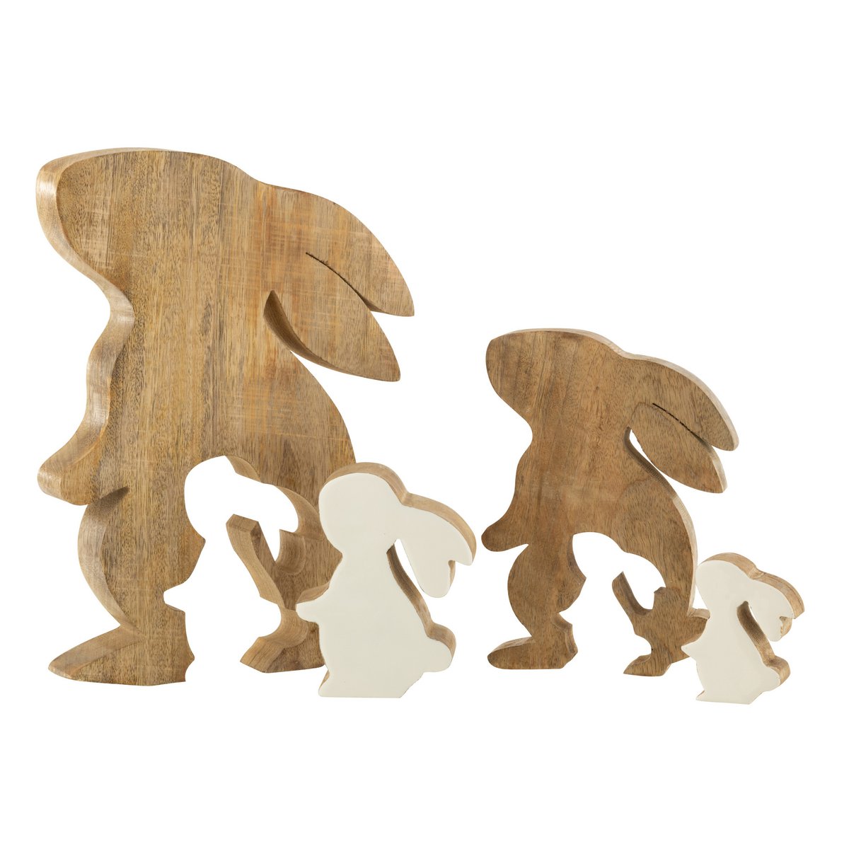 J-Line - Décoration Lapin Profil Silhouette - Bois - Blanc/Naturel - Grand