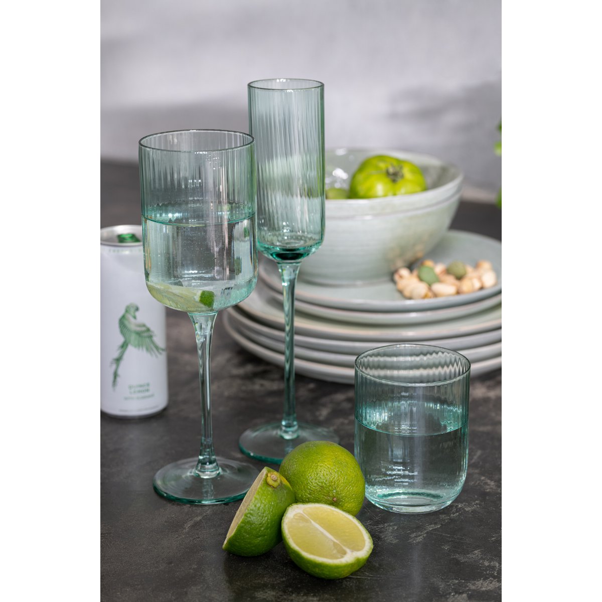 J-Line - Louise Champagneglas - Glas - Transparant/Groen