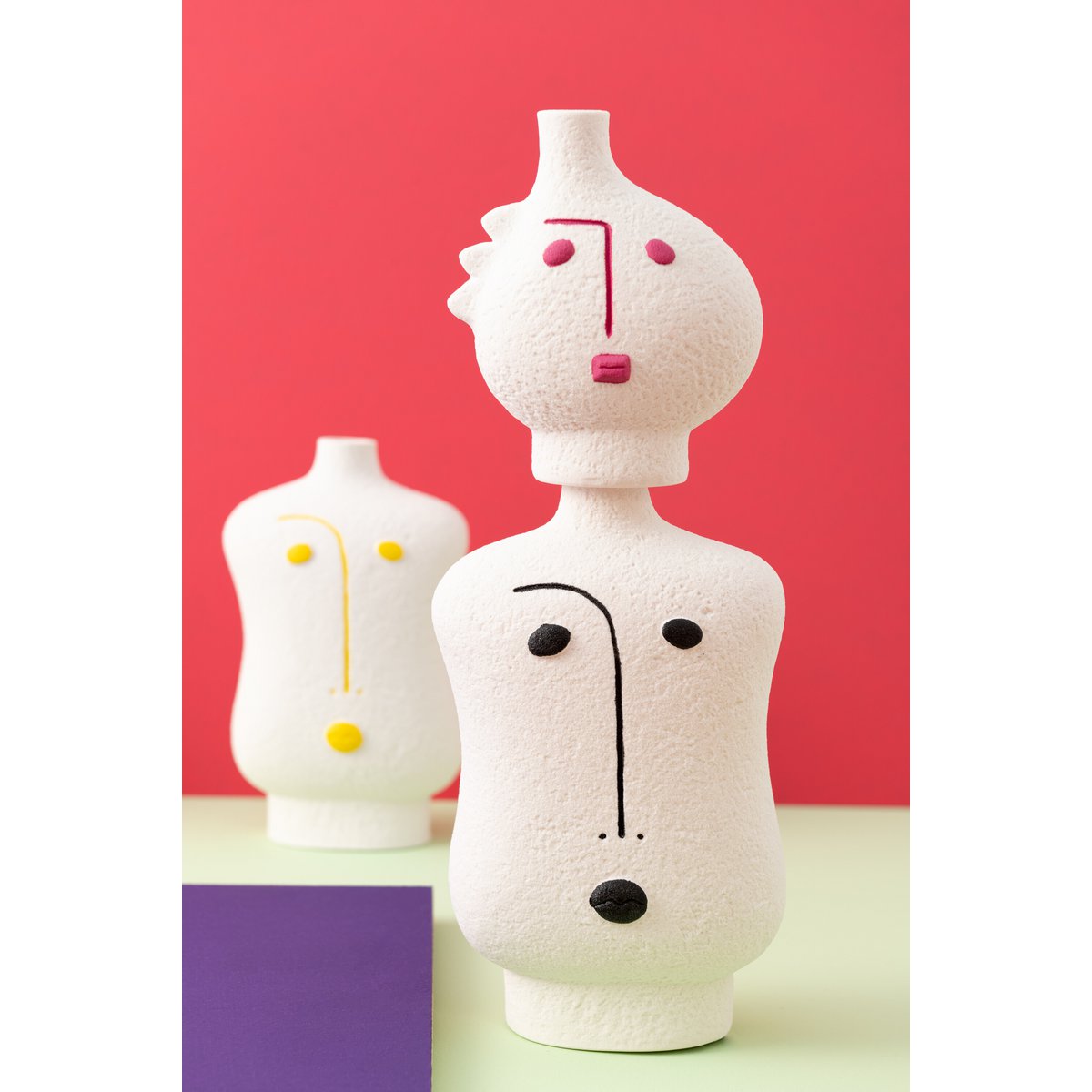 J-Line - Vase Face Abstract - Porcelaine - Fuchsia/Blanc