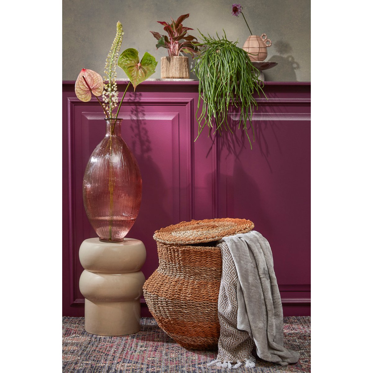 Mica Decorations - Panier de Rangement Tacoma avec Couvercle - H48 x Ø55 cm - Jute - Jaune