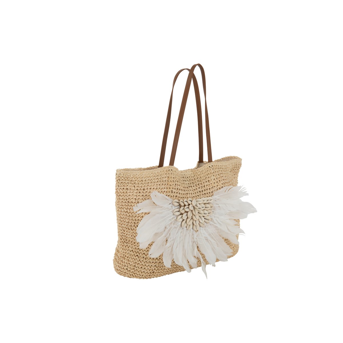 J-Line - Sac de Plage Avec Coquillages/Plumes Papier Naturel/Blanc