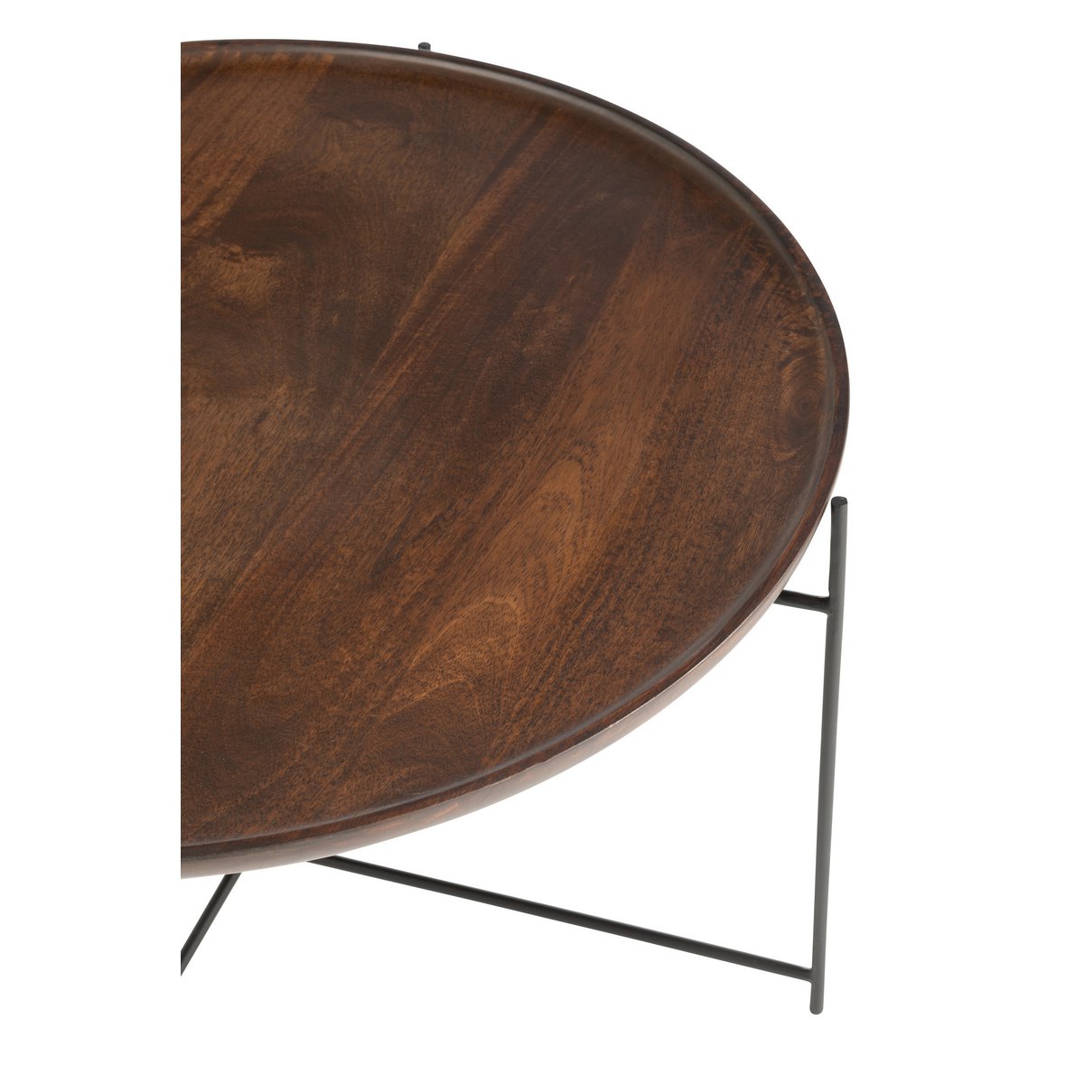 J-Line - Table Ronde Fer/Bois de Manguier Marron/Noir