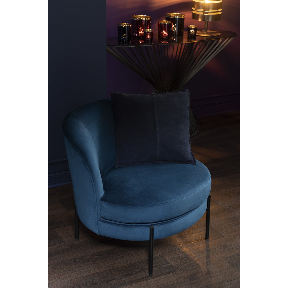 J-Line - Fauteuil Lounge Rond Textile/Métal Bleu