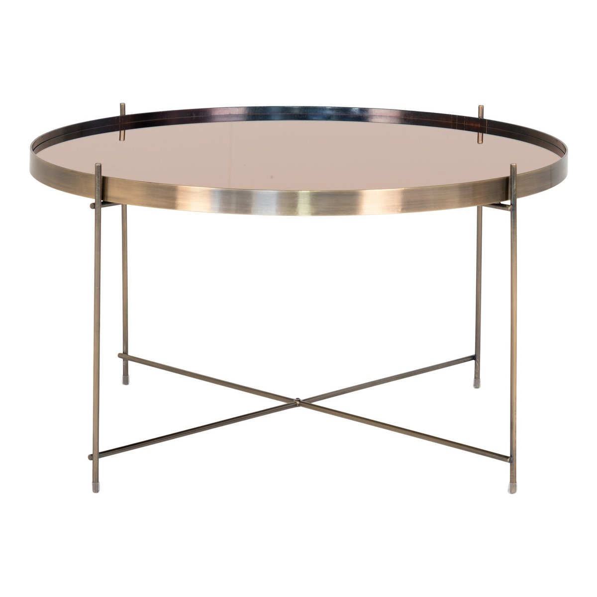 House Nordic - Table basse Venezia - Acier couleur laiton avec verre, Ø70x40 cm