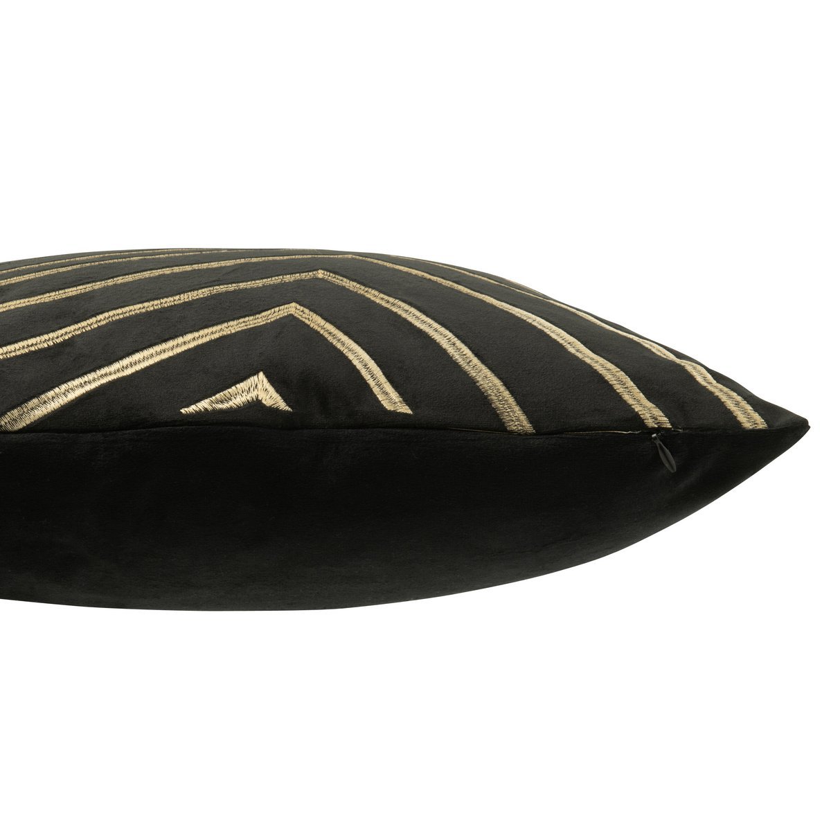 J-Line - Coussin Grooves Pyramides Velours Noir/Or