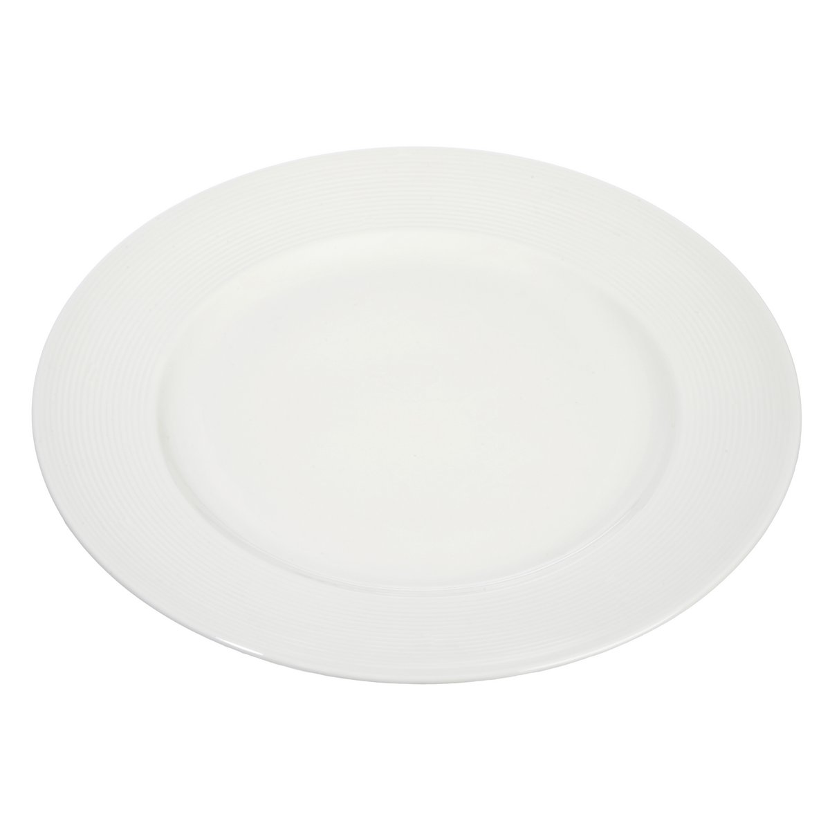 J-Line - Assiette Ronde Rayure Porcelaine Blanc 30X30X3cm