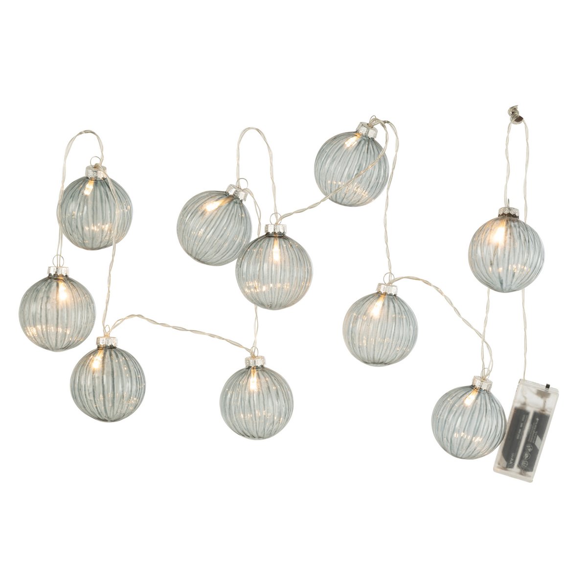 J-Line - LED-Slinger met kerstballen 'Orla Geribd' (10 ballen, LED, Donkergrijs)